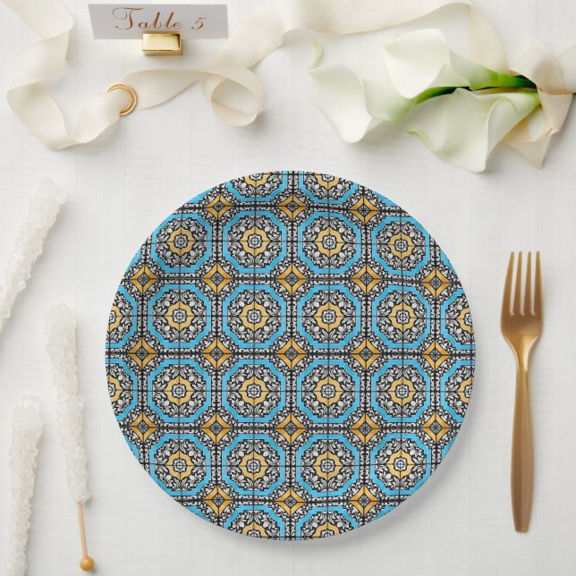 Mediterranean Italy Blue Tiles Bridal Shower  Paper Plates (Wedding)