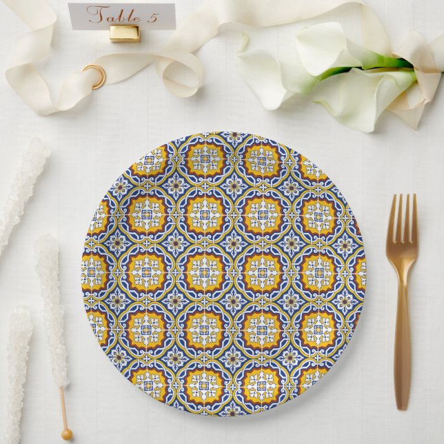 Mediterranean Italy Blue Tiles Bridal Shower  Paper Plates (Wedding)