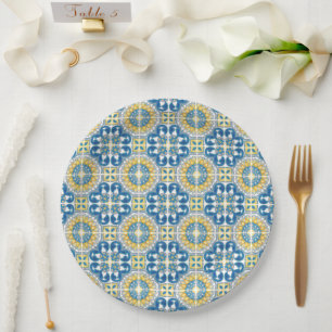 Mediterranean Italy Blue Tiles Bridal Shower  Paper Plates