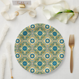 Mediterranean Italy Blue Tiles Bridal Shower Paper Plates