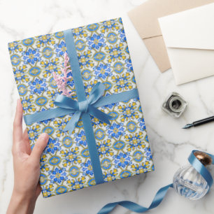 Mediterranean Italy Blue Tiles Bridal Shower Wrapping Paper