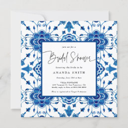 Mediterranean Italy Blue Tiles Greek Bridal Shower Invitation