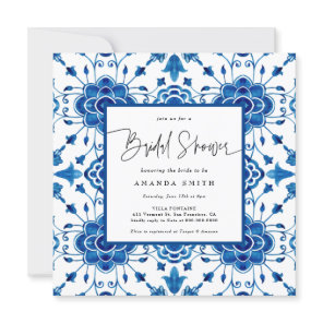 Mediterranean Italy Blue Tiles Greek Bridal Shower Invitation