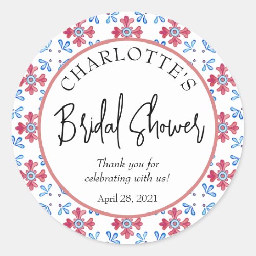 Mediterranean Italy Floral Pink Bridal Shower  Classic Round Sticker