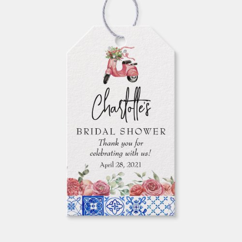 Mediterranean Italy Floral Pink Bridal Shower Gift Tags