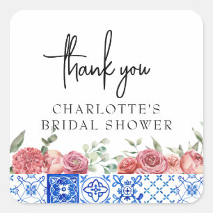 Mediterranean Italy Floral Pink Bridal Shower Square Sticker