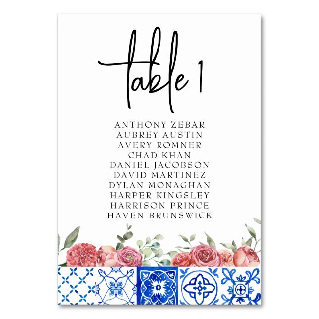 Mediterranean Italy Floral Pink Seating Chart Card (Front)