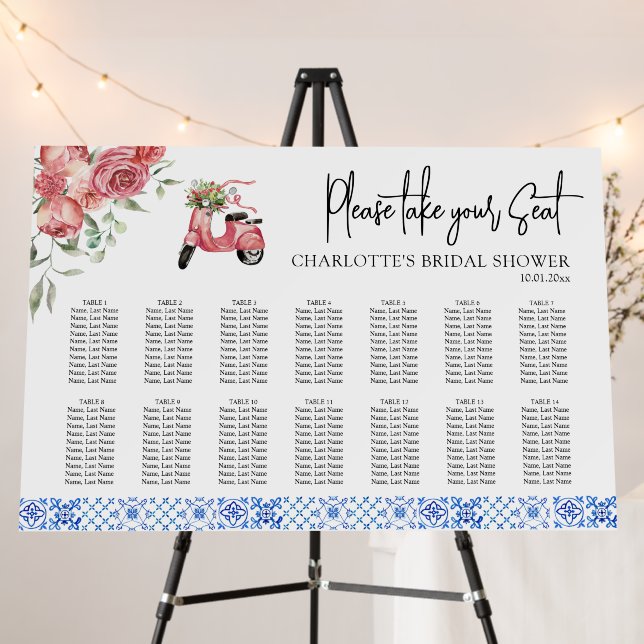 Mediterranean Italy Floral Pink Seating Chart Foam Board (In Situ (Stand))