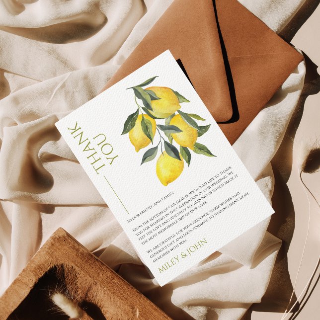 Mediterranean Italy Greece Lemon Vibrant Thank You Card (Creator Uploaded)