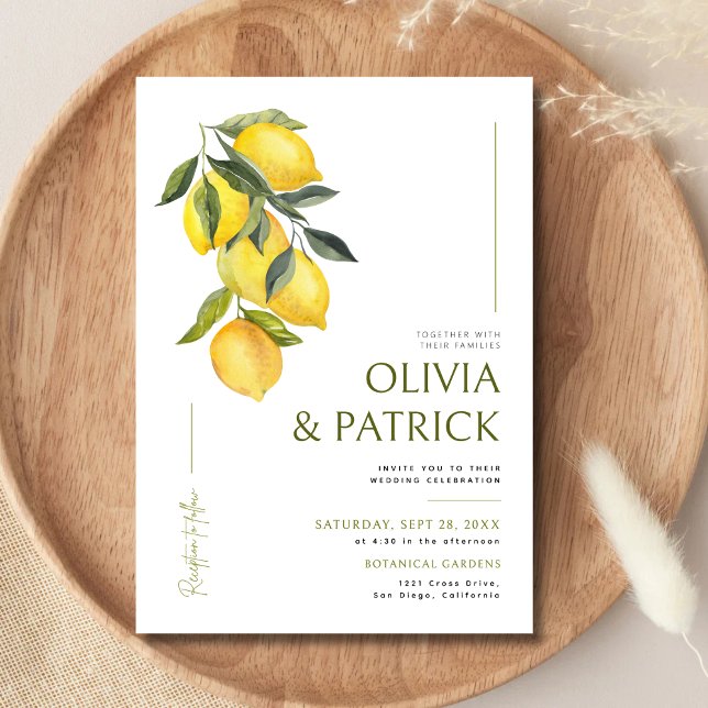Mediterranean Italy Greece Lemon Vibrant Wedding Invitation (Mediterranean lemon wedding invitation sets a bright, joyful tone for your celebration.)