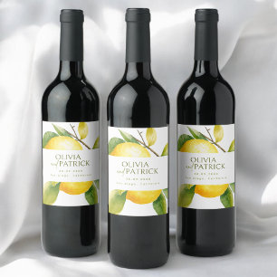 Mediterranean Italy Greece Lemon Vibrant Wedding Wine Label