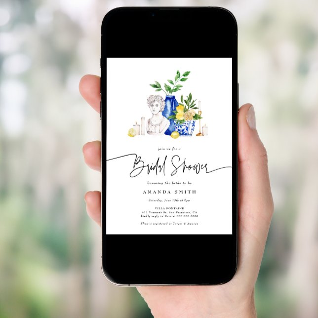 Mediterranean Italy Tiles Lemon Bridal Shower Invitation (Front Digital)