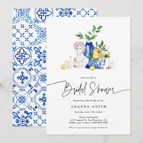Mediterranean Italy Tiles Lemon Bridal Shower Invitation
