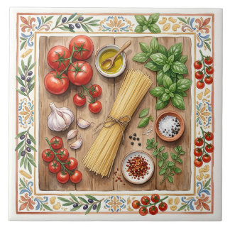 Mediterranean Kitchen Italian Pasta Ingredients Ceramic Tile