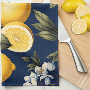 Mediterranean Kitchen Navy Lemons and Blooms Kitchen Towel