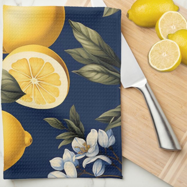 Mediterranean Kitchen Navy Lemons and Blooms Kitchen Towel (Creator Uploaded)
