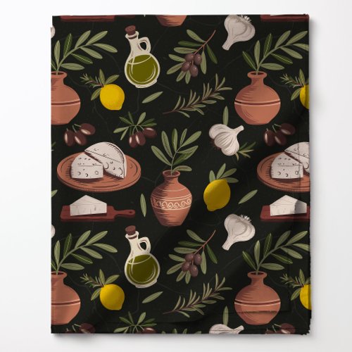 Mediterranean Kitchen Olive Oil Lemon Pattern Fabric