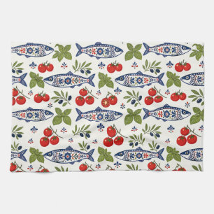Mediterranean Kitchen Towels, Fish, Tomato & Basil Towel
