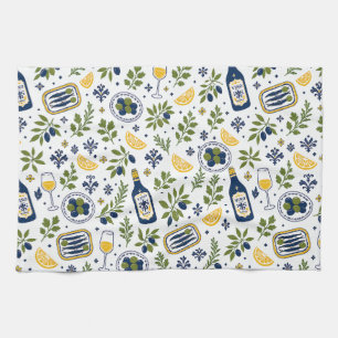 Mediterranean Kitchen Towels   Vino & Sardines