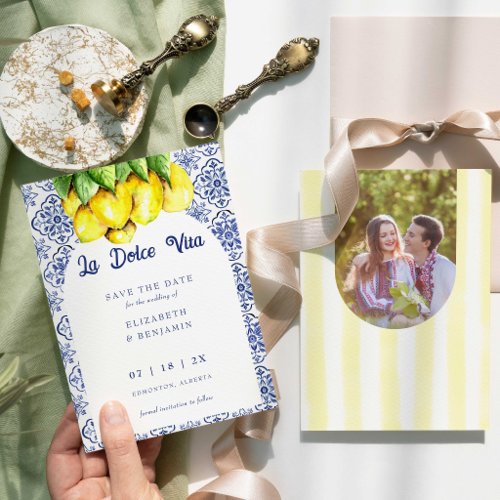 Mediterranean La Dolce Vita Italian Lemon Blue Save The Date