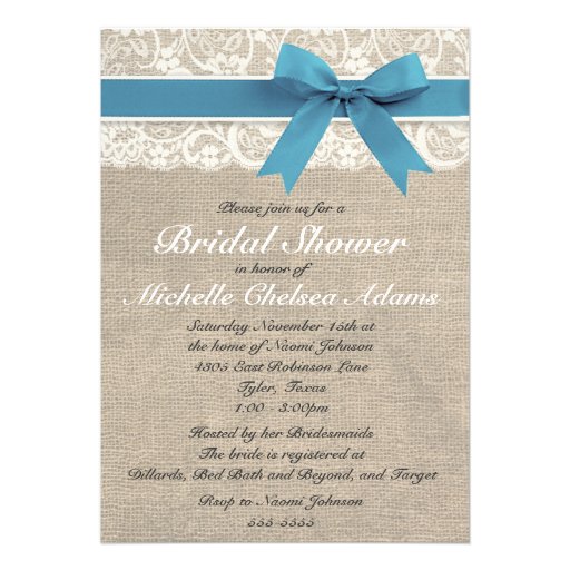 Mediterranean Lace Burlap Bridal Shower Invitation 5