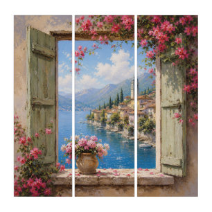 Mediterranean Lake Window Triptych Wall Art