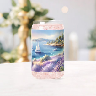 Mediterranean Lavender Coast with Sailboats Can Glass
