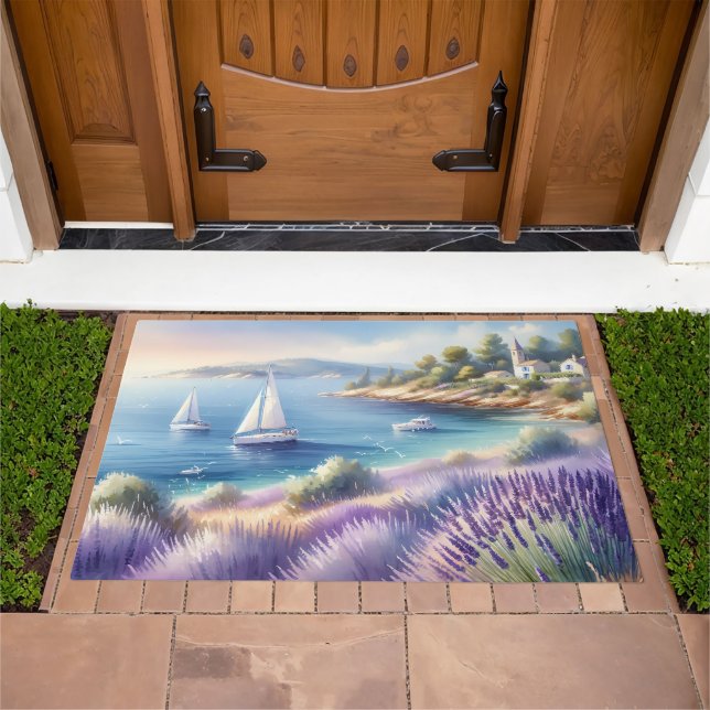 Mediterranean Lavender Coast with Sailboats Doormat (Outdoor)