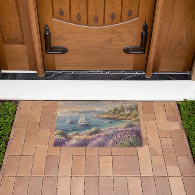 Mediterranean Lavender Coast with Sailboats Fiber Doormat (Insitu (Outdoor))