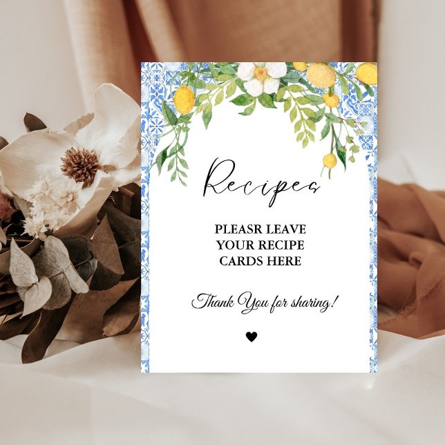 Mediterranean  Leave your Recipes Bridal shower Pedestal Sign (Creator Uploaded)
