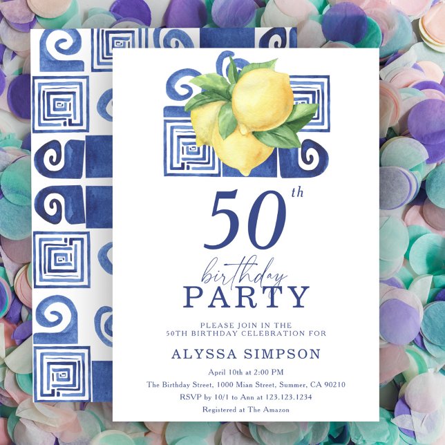 Mediterranean Lemon 50th Birthday Invitation (Creator Uploaded)