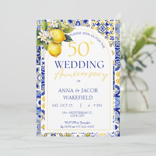 Mediterranean Lemon 50th Wedding Anniversary Invitation