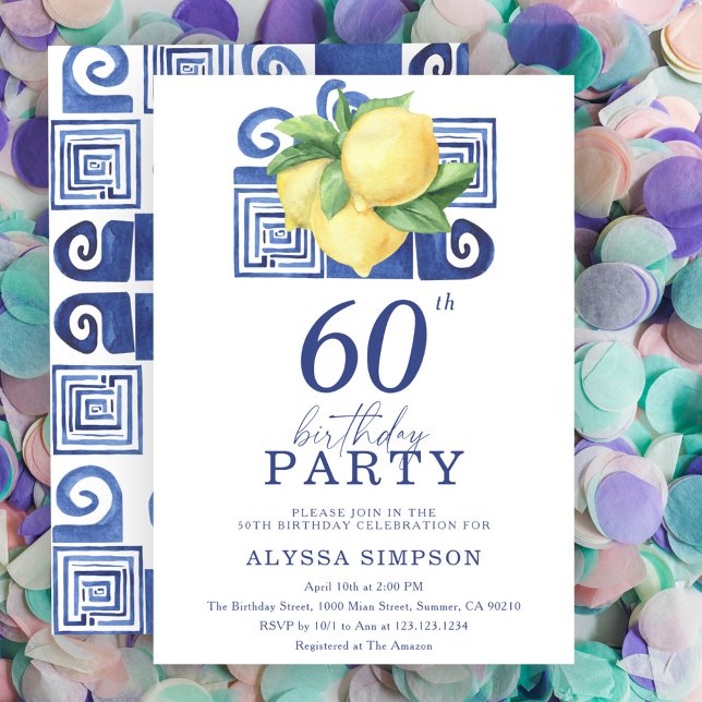 Mediterranean Lemon 60th Birthday Invitation (Creator Uploaded)