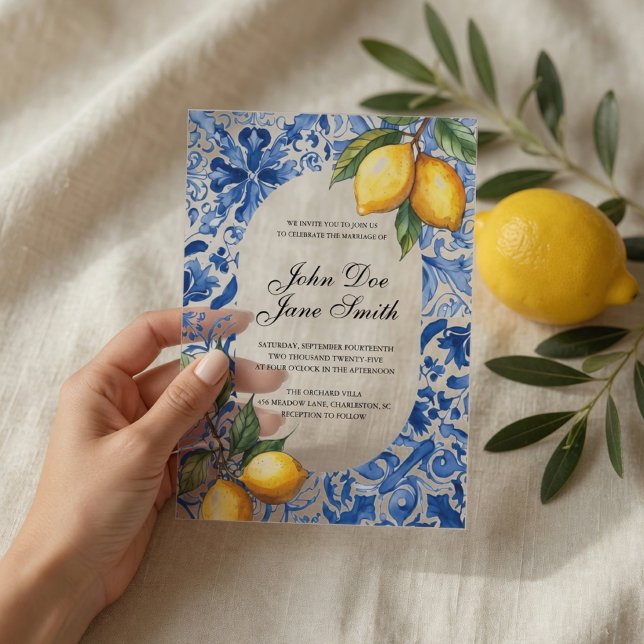 Mediterranean Lemon Acrylic Wedding  Invitations (Creator Uploaded)