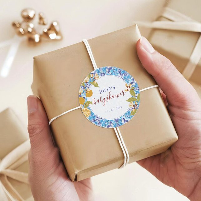 Mediterranean Lemon Amalfi Coast Baby Shower Classic Round Sticker (Creator Uploaded)