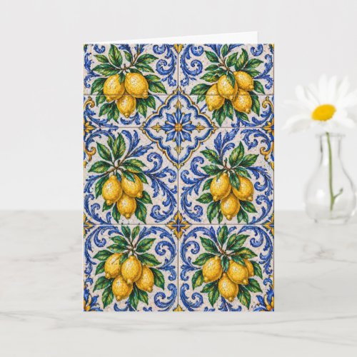 Mediterranean Lemon Azulejo Tile Card