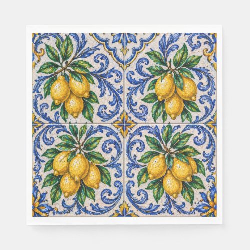 Mediterranean Lemon Azulejo Tile Napkins