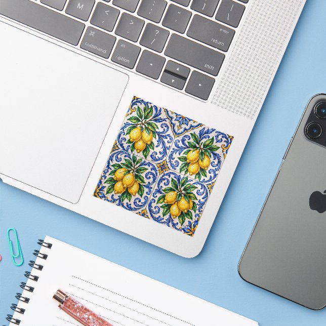 Mediterranean Lemon Azulejo Tile Sticker (Laptop w/ iPhone)