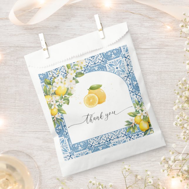 Mediterranean Lemon Baby Shower Blue Tiles Favor Bag (Clipped)