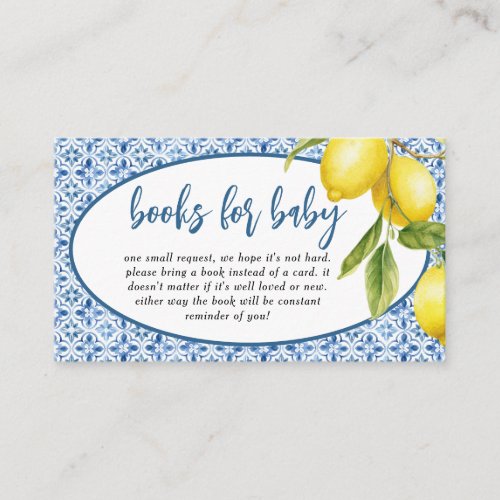 Mediterranean Lemon Baby Shower Books for Baby Enclosure Card