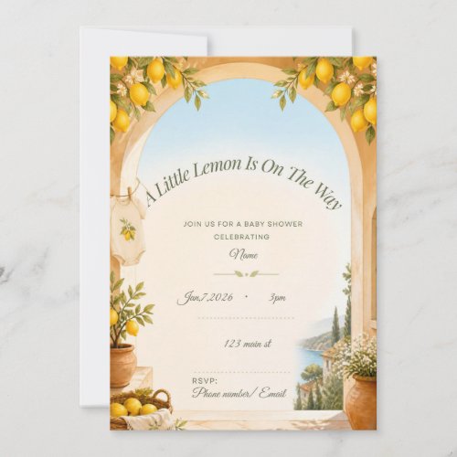 Mediterranean Lemon Baby Shower Invitation, Waterc Invitation