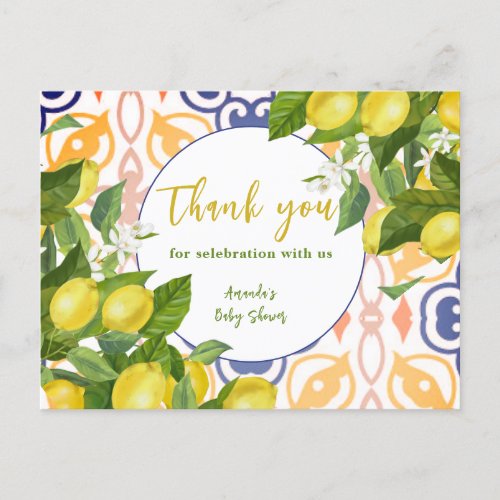 Mediterranean Lemon Blossom Baby Shower Postcard