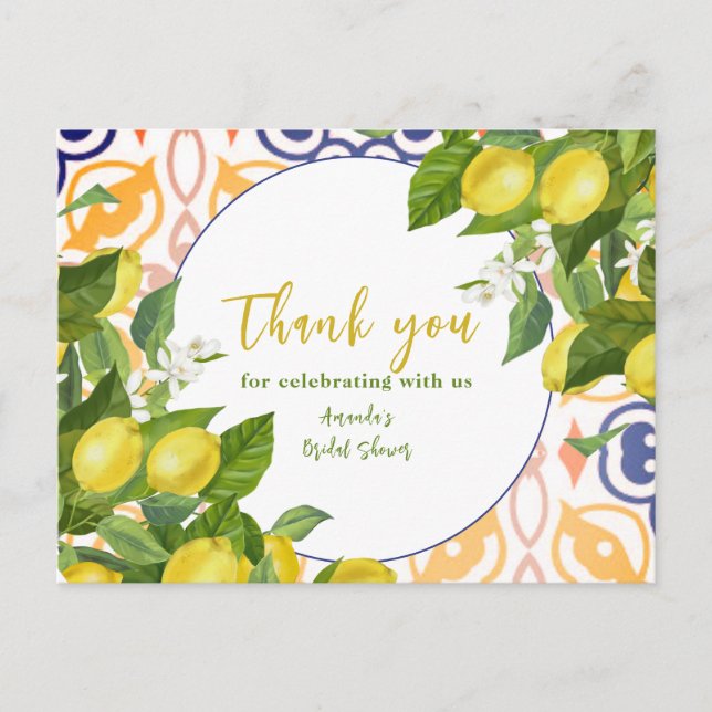 Mediterranean Lemon Blossom Bridal Shower Postcard (Front)