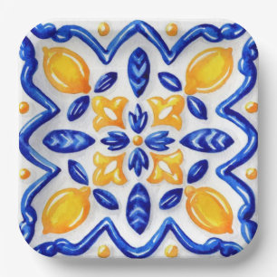 Mediterranean Lemon Blossom Ceramic Hand Painted Paper Plates