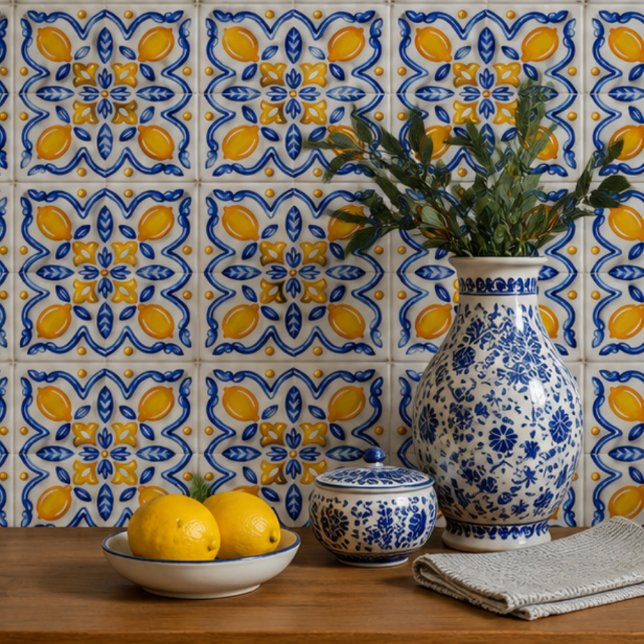 Mediterranean Lemon Blossom Ceramic Hand Painted  Tile (Creator Uploaded)