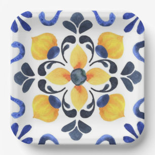 Mediterranean Lemon Blossom Hand Painted Portugues Paper Plates