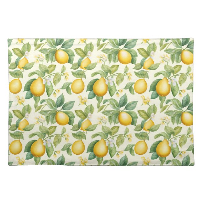 Mediterranean Lemon Blossoms Citrus Cloth Placemat (Front)