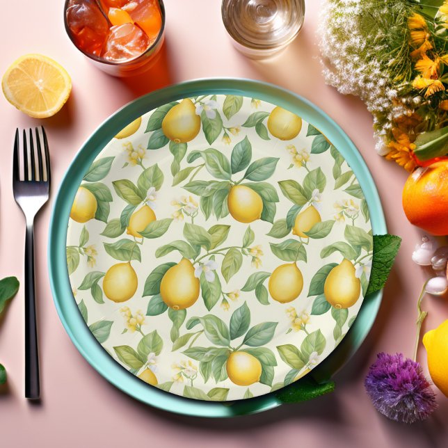 Mediterranean Lemon Blossoms Citrus Paper Plates (Creator Uploaded)