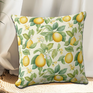 Mediterranean Lemon Blossoms Citrus Throw Pillow