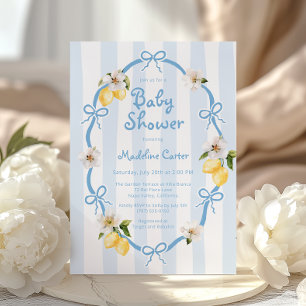 Mediterranean Lemon Blue Bows Baby Shower Invitation